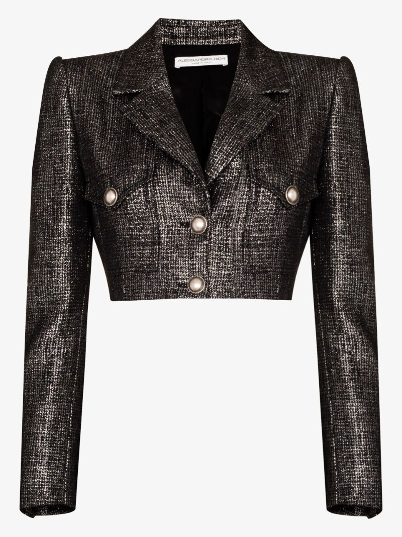Black Metallic Tweed Cropped Jacket