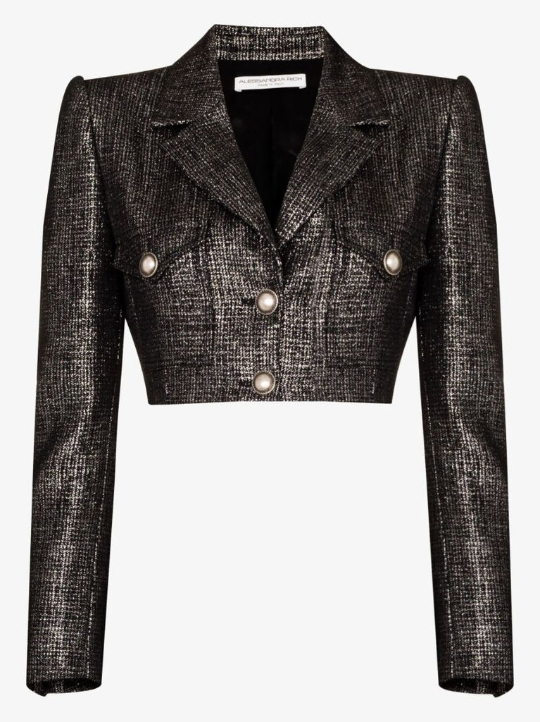 Black Metallic Tweed Cropped Jacket