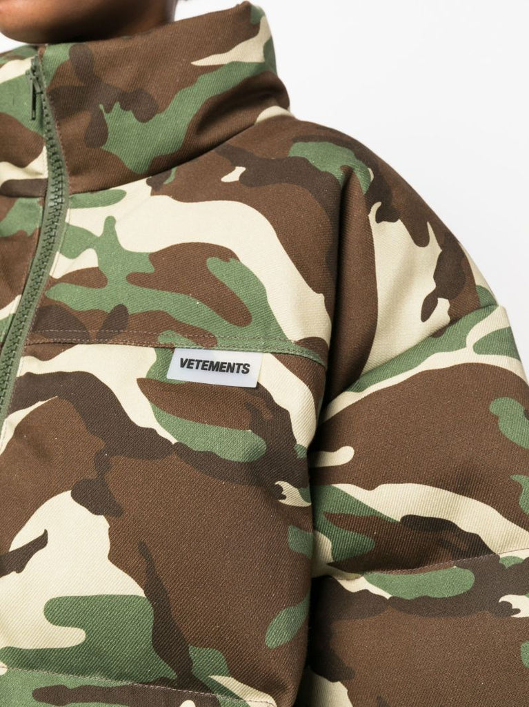 Brown Camouflage Print Puffer Coat
