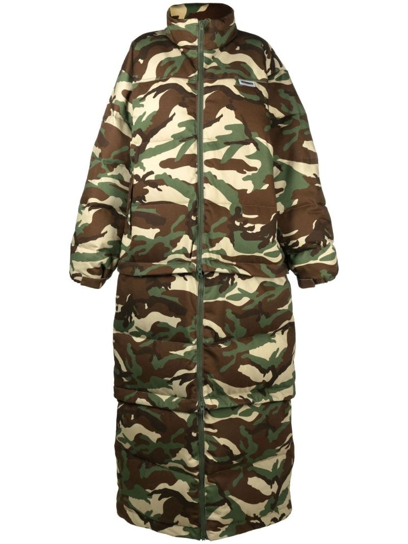 Brown Camouflage Print Puffer Coat
