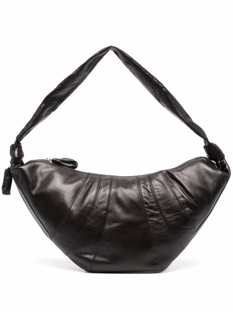 Brown Large Croissant Leather Messenger Bag