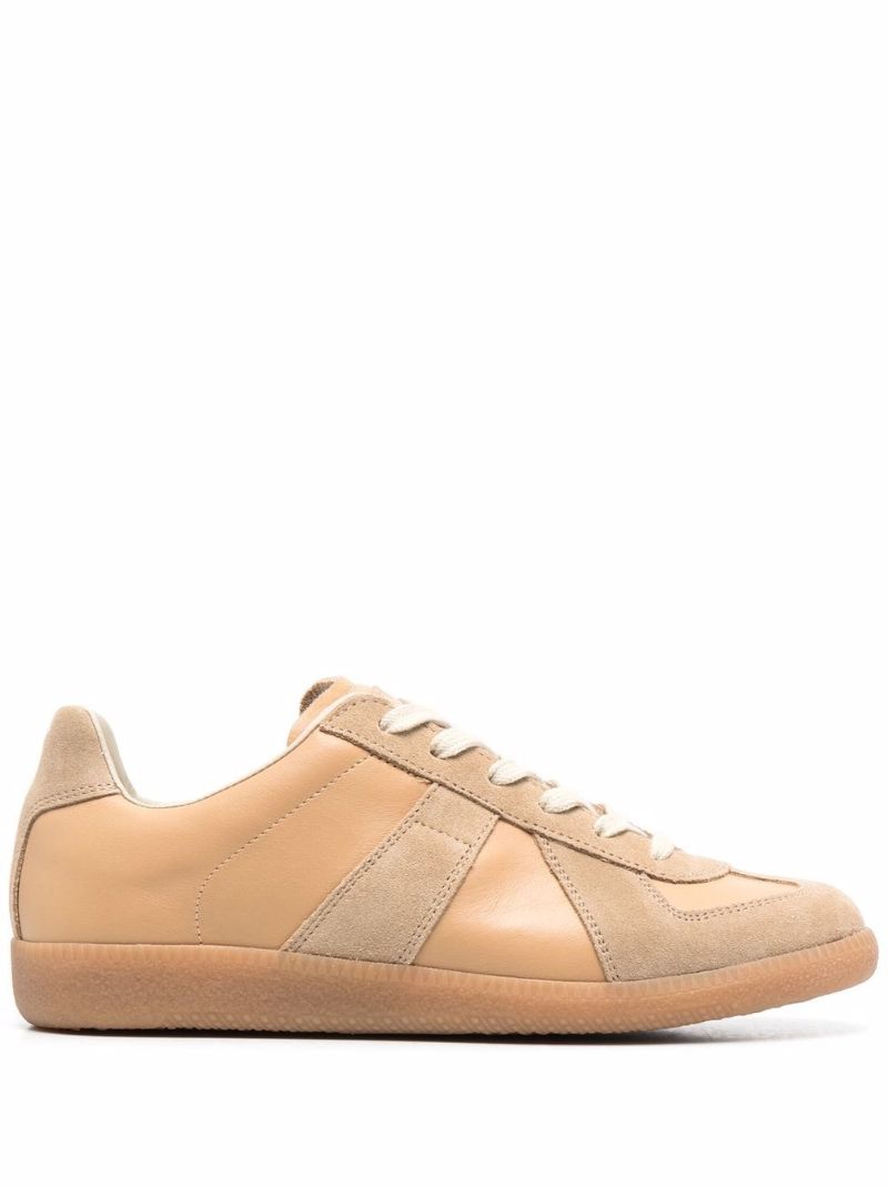 Neutral Panelled Leather Sneakers