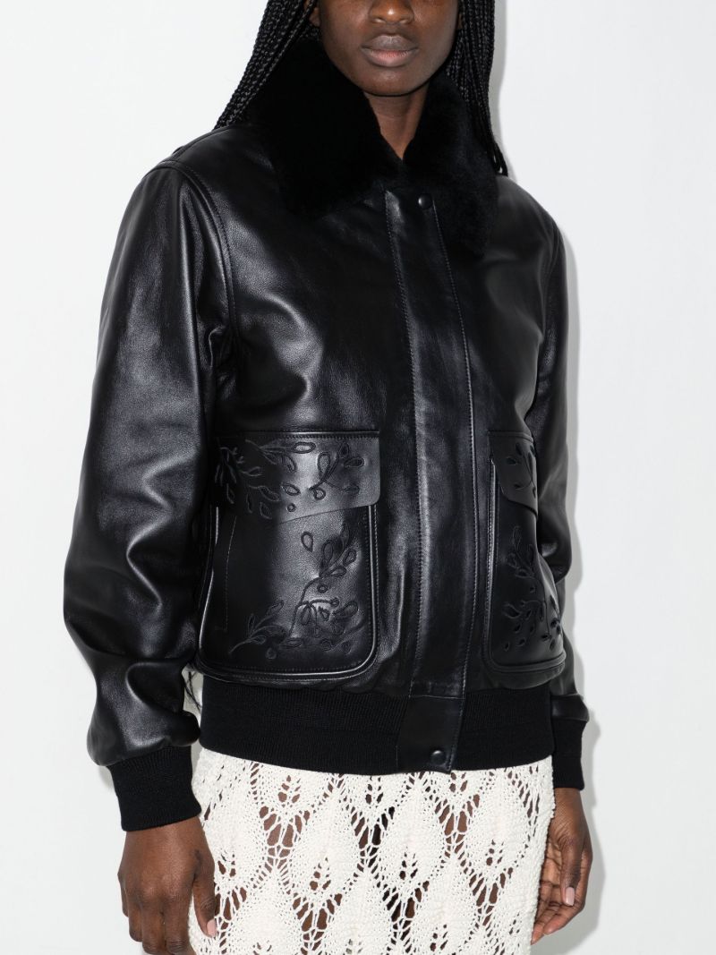 Black Broderie Anglaise Leather Bomber Jacket