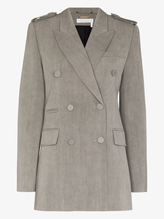 Grey Double-breasted Wool Blazer