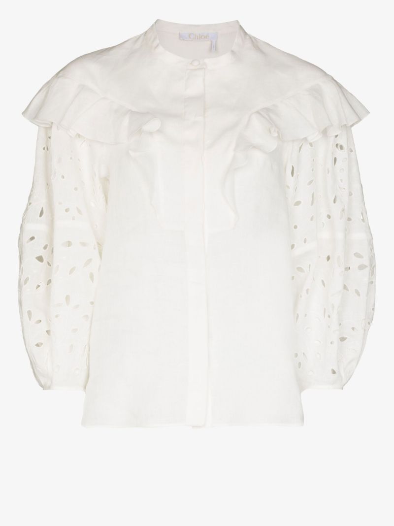 White Ruffled Linen Blouse
