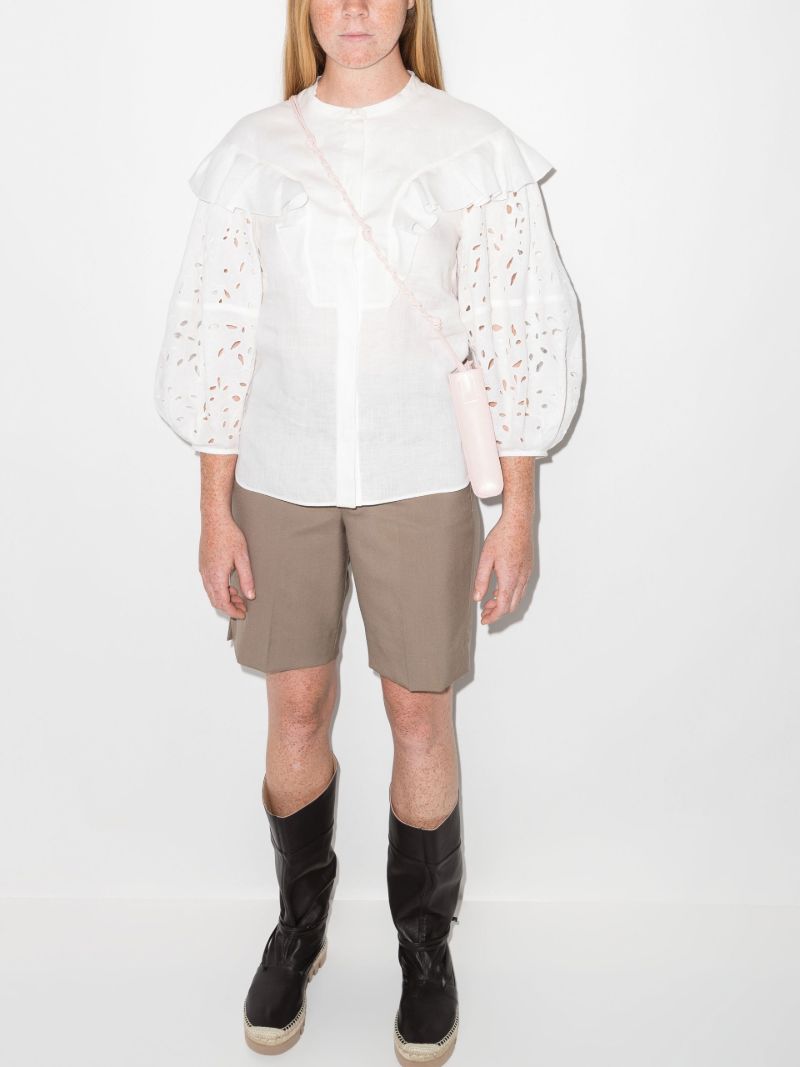 White Ruffled Linen Blouse