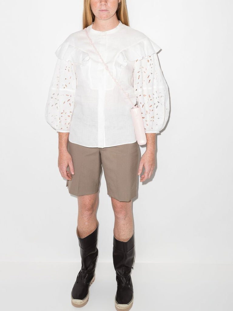 White Ruffled Linen Blouse
