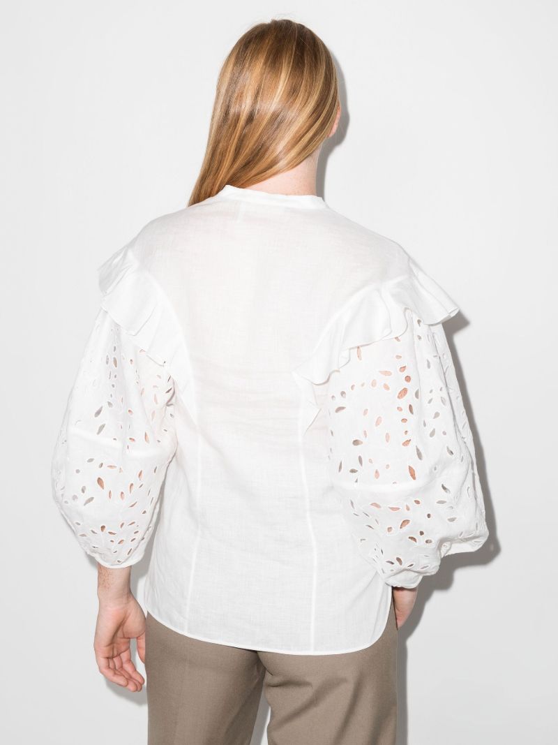 White Ruffled Linen Blouse