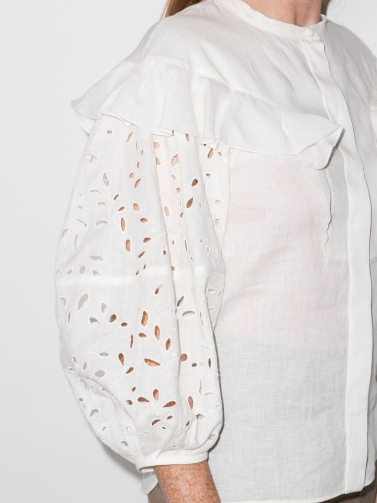 White Ruffled Linen Blouse