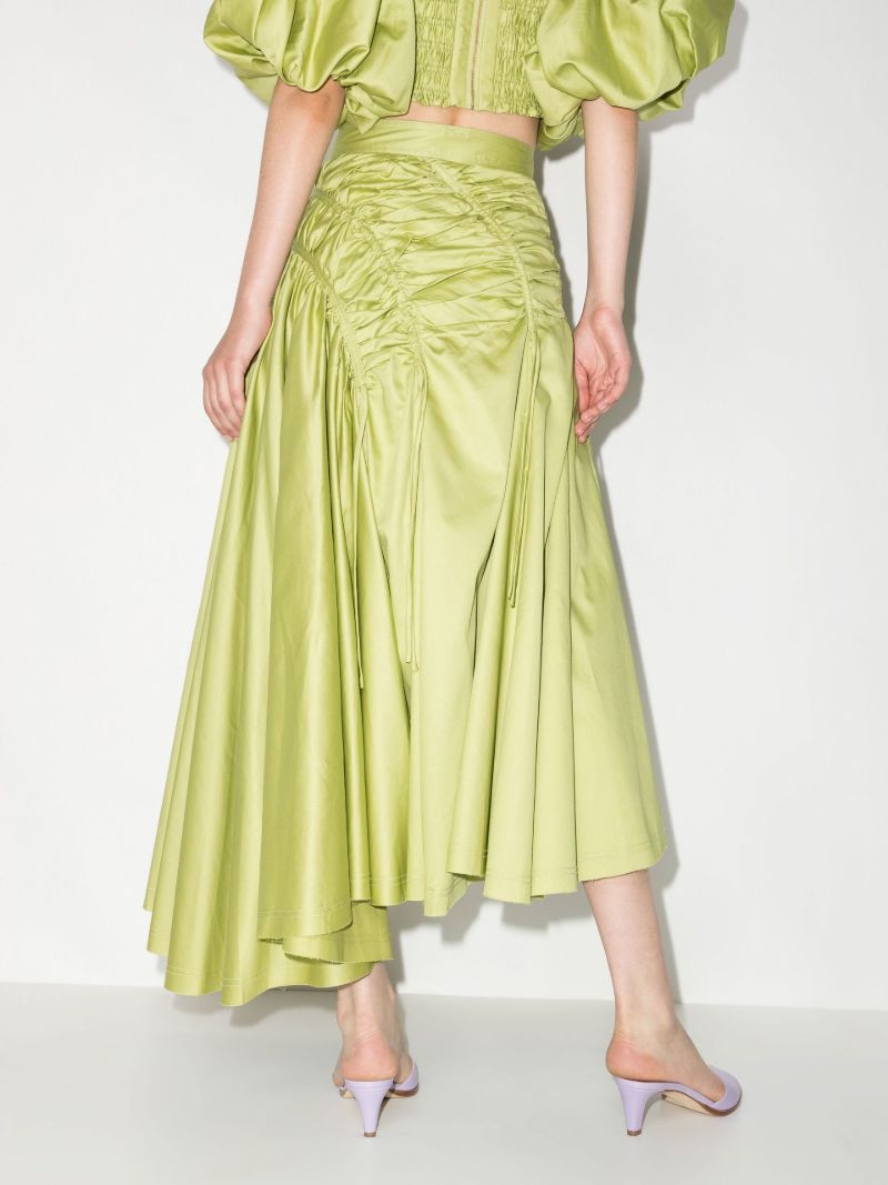 Green Siren Drawstring Asymmetric Cotton Midi Skirt