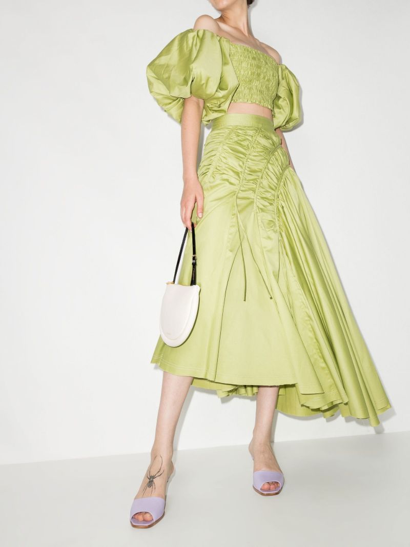 Green Siren Drawstring Asymmetric Cotton Midi Skirt