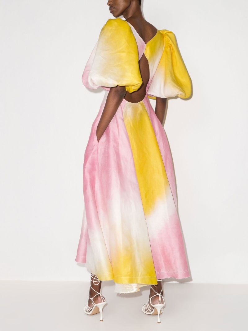 Cloud Burst Tie-dye Puff Sleeve Midi Dress