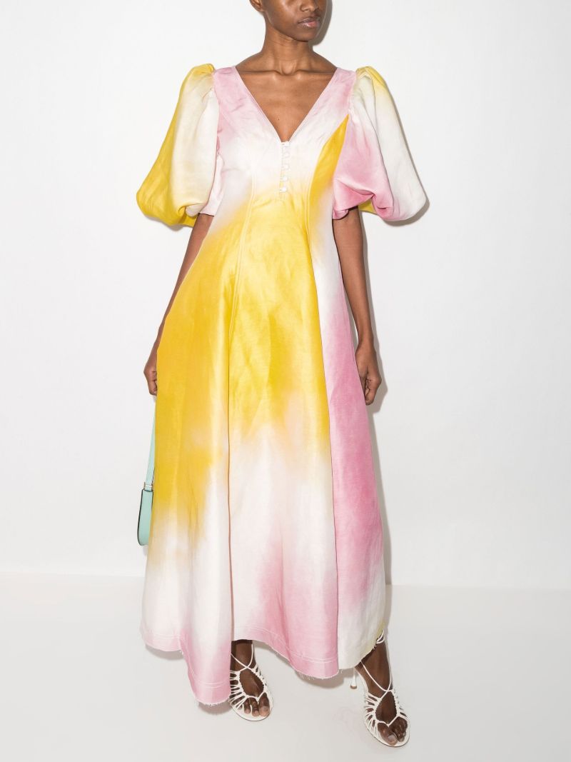 Cloud Burst Tie-dye Puff Sleeve Midi Dress