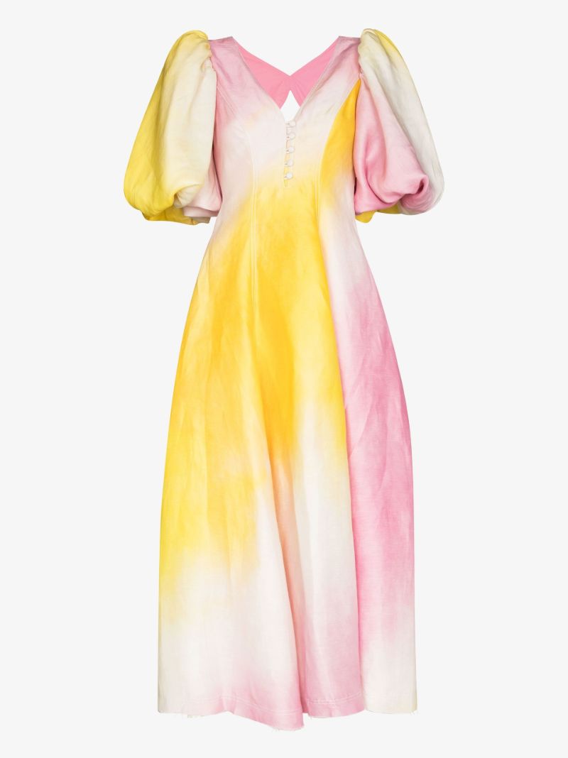 Cloud Burst Tie-dye Puff Sleeve Midi Dress