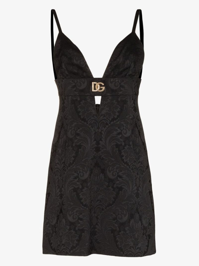 Black Brocade Mini Dress