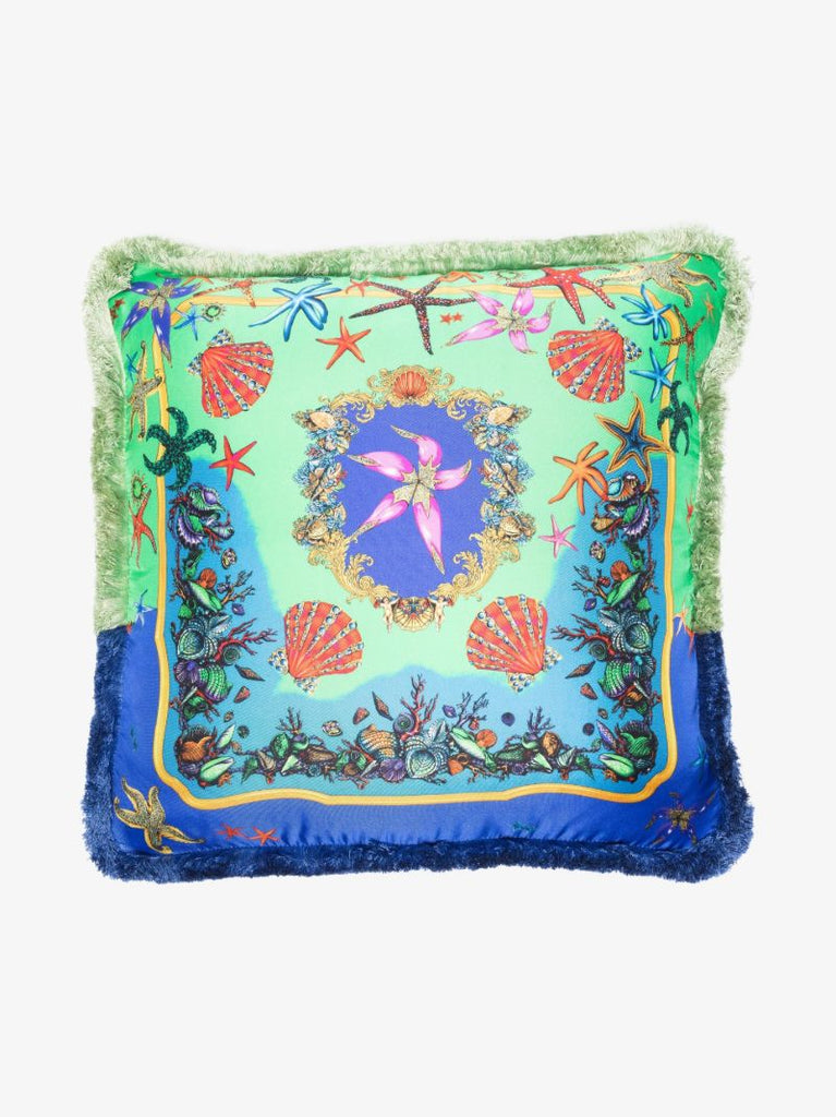 Green Seaside Print Silk Cushion