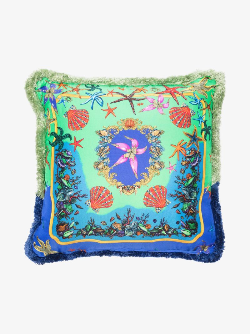 Green Seaside Print Silk Cushion