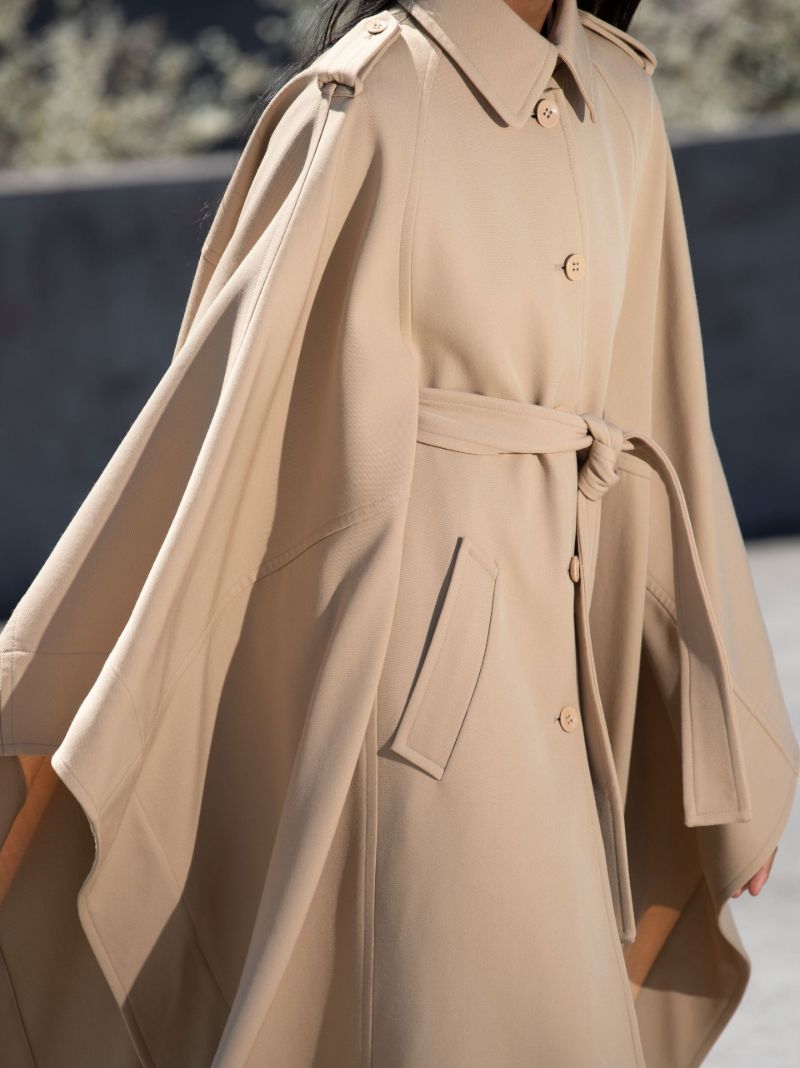 Neutral Belted Cape Trench Coat