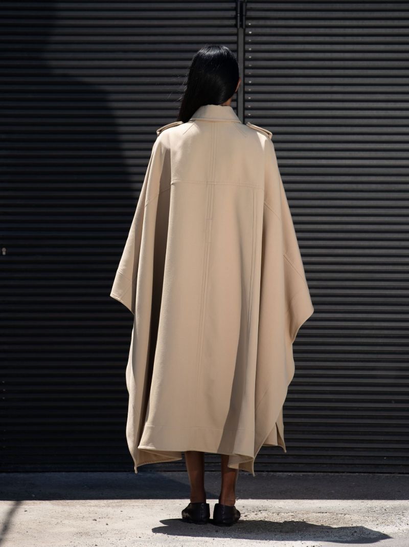 Neutral Belted Cape Trench Coat
