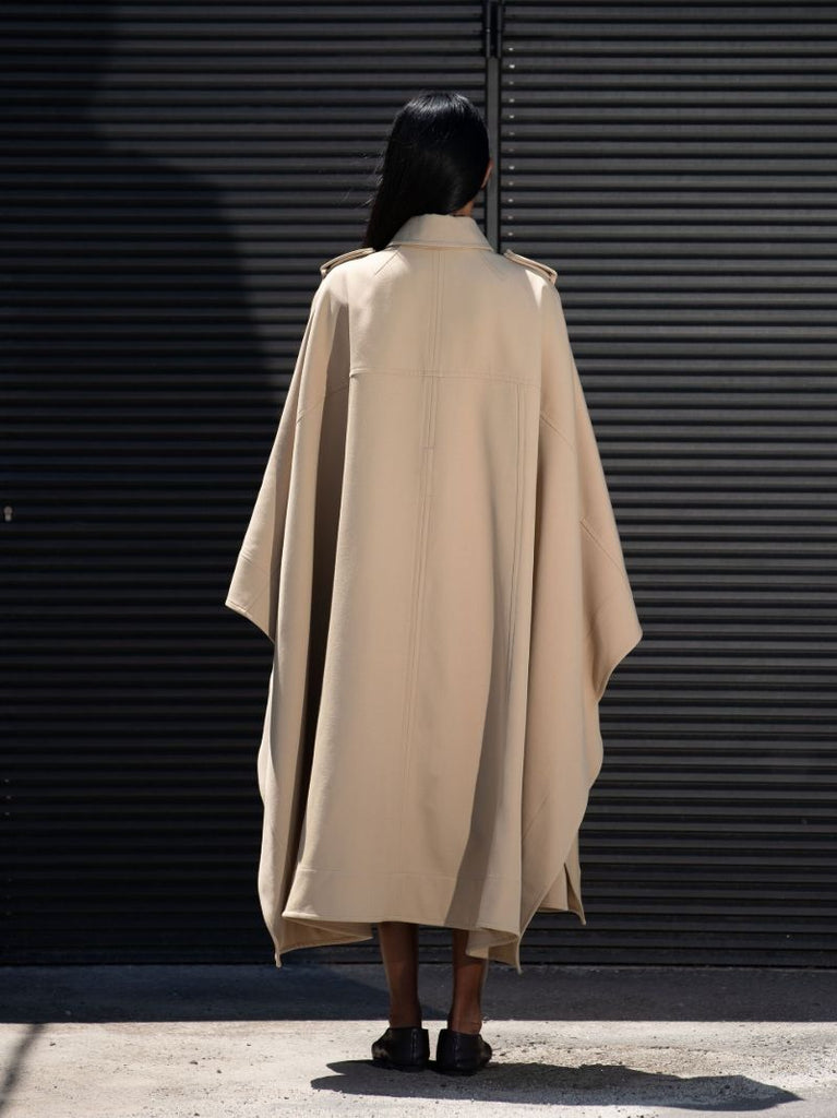 Neutral Belted Cape Trench Coat