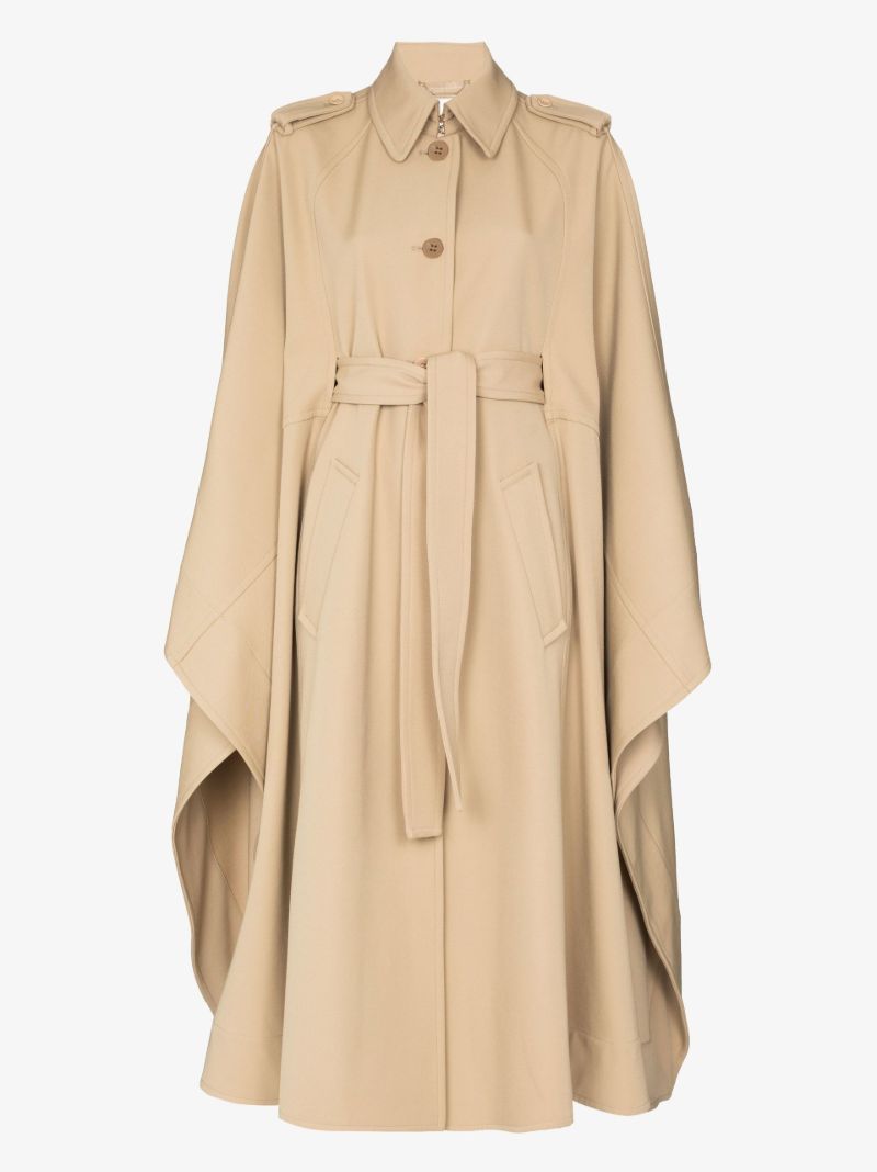 Neutral Belted Cape Trench Coat