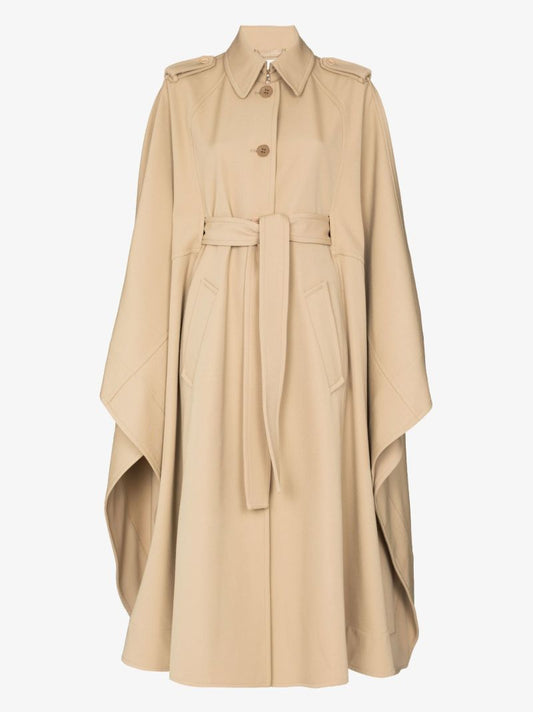 Neutral Belted Cape Trench Coat