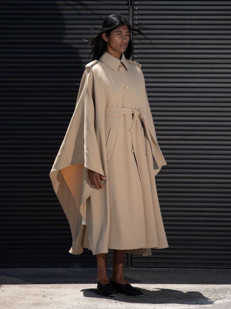 Neutral Belted Cape Trench Coat
