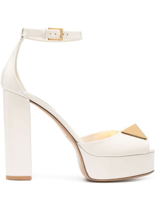 White Roman Stud 135 Patent Leather Platform Sandals