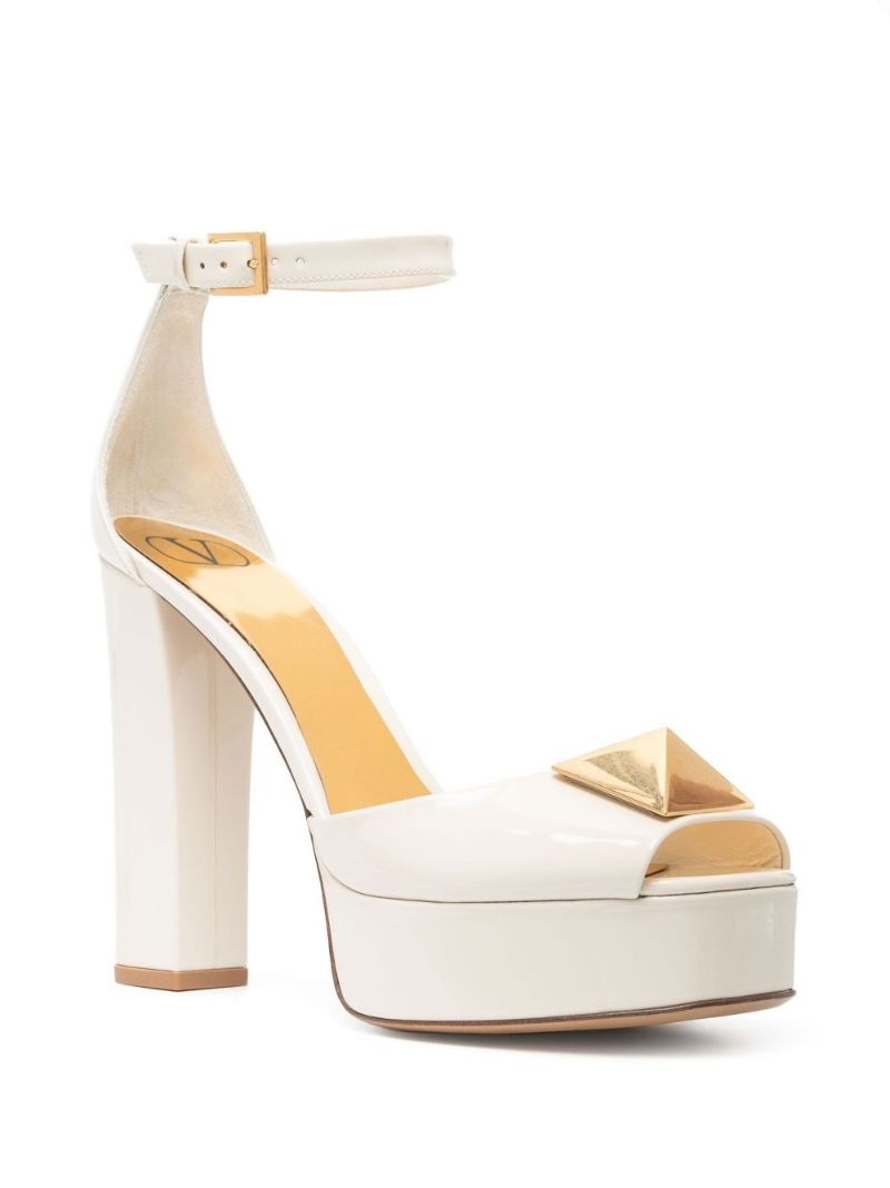 White Roman Stud 135 Patent Leather Platform Sandals