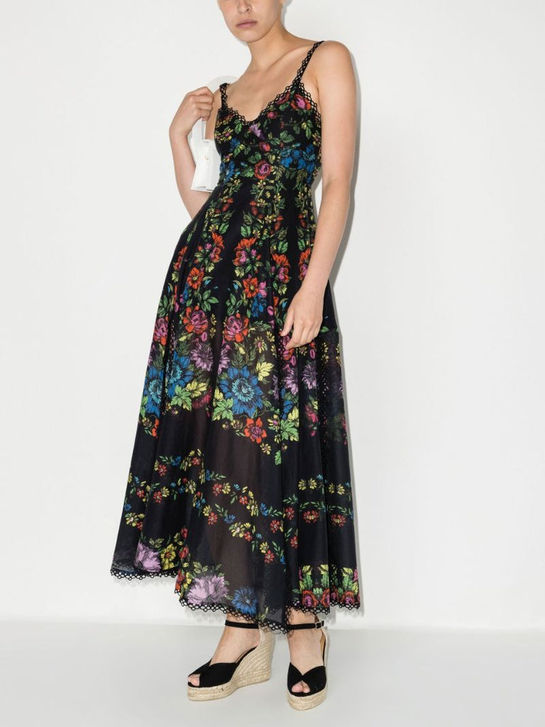 Black Iraso Floral Print Midi Dress