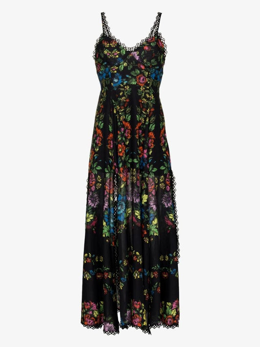 Black Iraso Floral Print Midi Dress