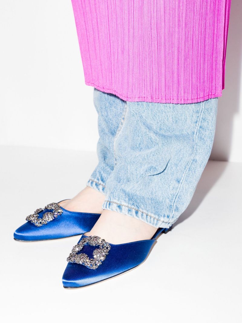 Blue Hangisi Satin Flat Mules