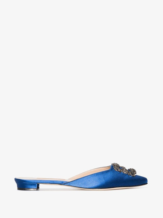 Blue Hangisi Satin Flat Mules