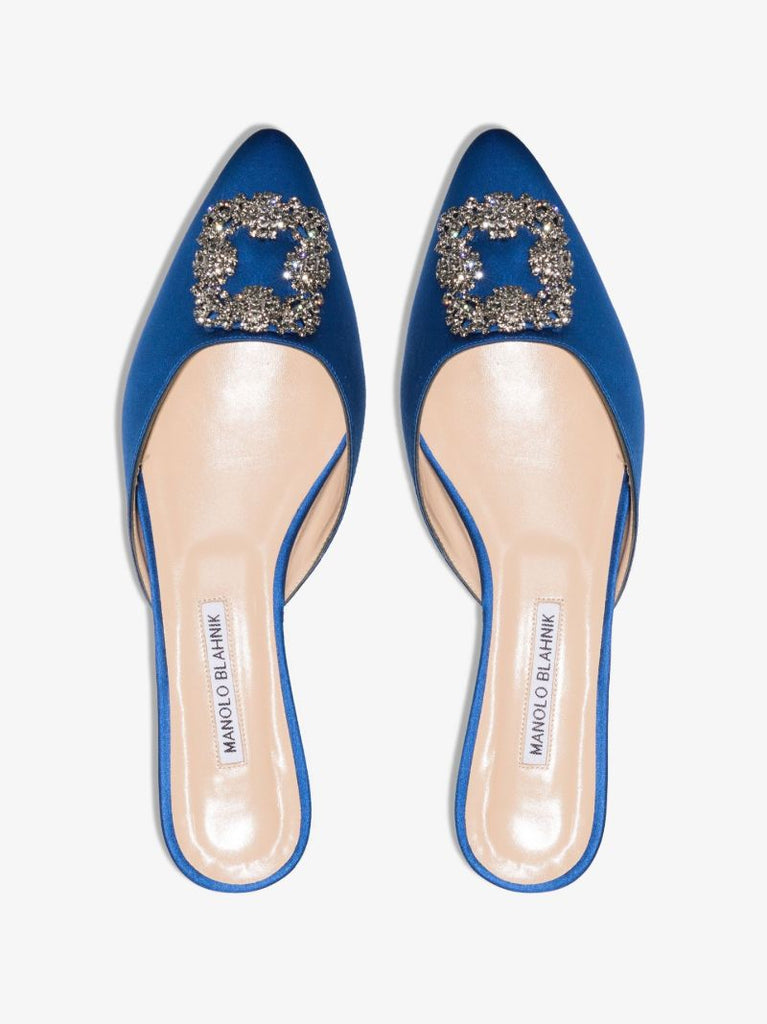 Blue Hangisi Satin Flat Mules