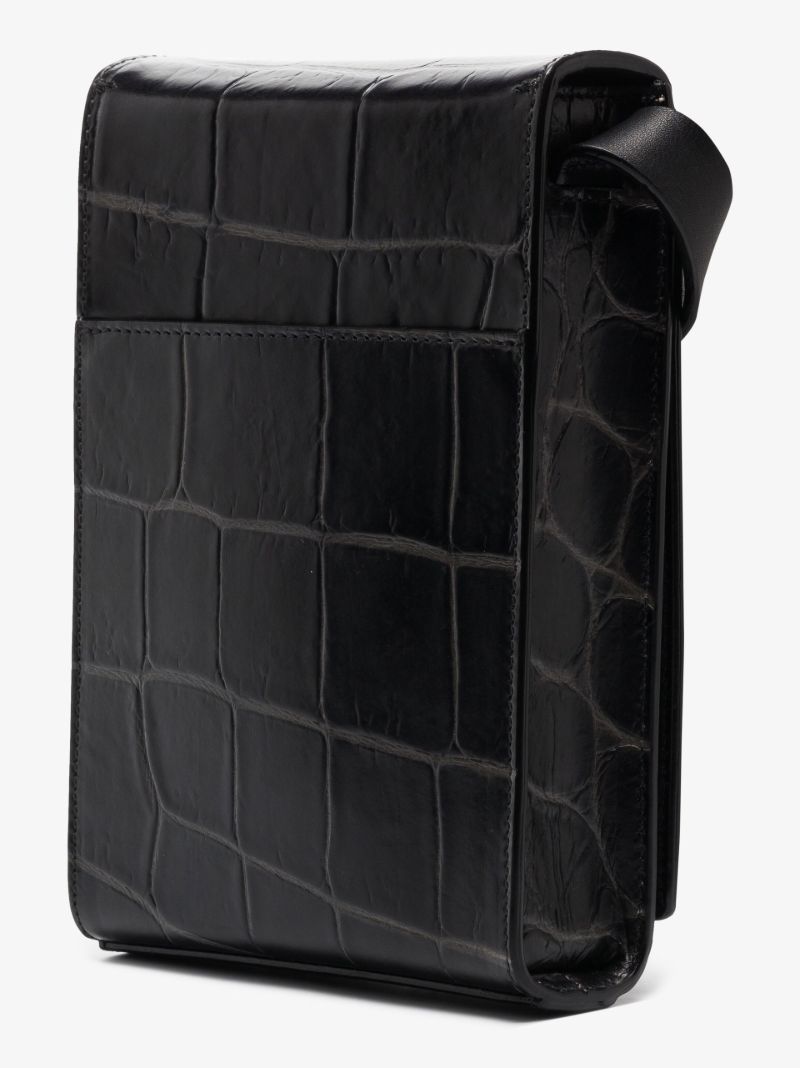 Black Four Ring Small Mock Croc Leather Cross Body Bag