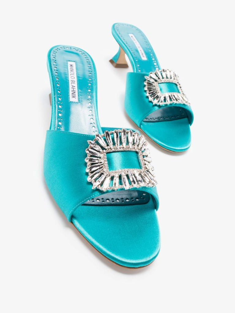 Blue Laalita 50 Crystal Satin Mules