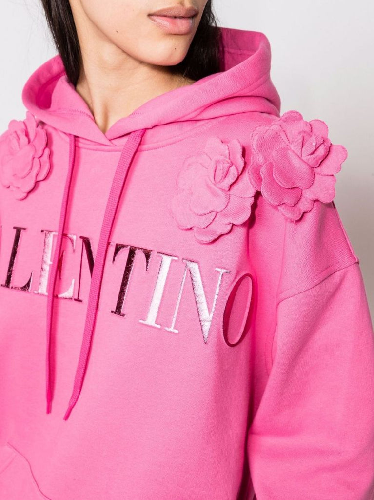 Floral AppliquÃ_x0083_Â© Cotton Hoodie