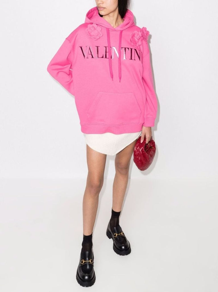 Floral AppliquÃ_x0083_Â© Cotton Hoodie