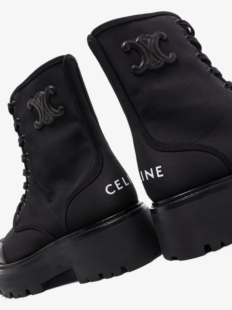 Black Canvas Lace-up Combat Boots