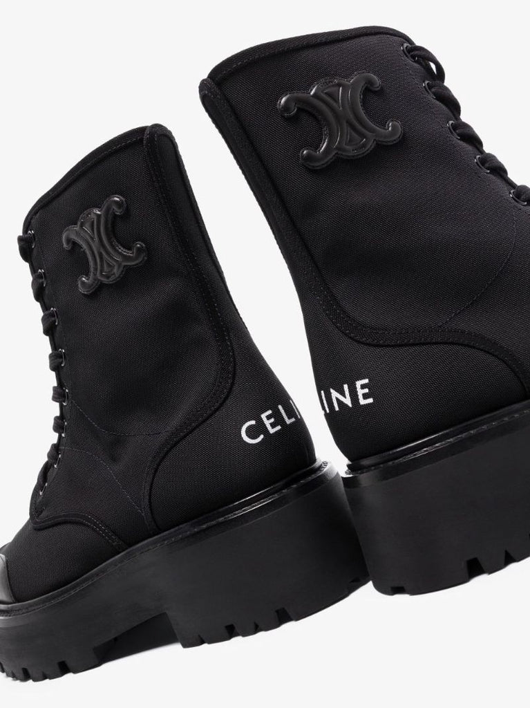 Black Canvas Lace-up Combat Boots