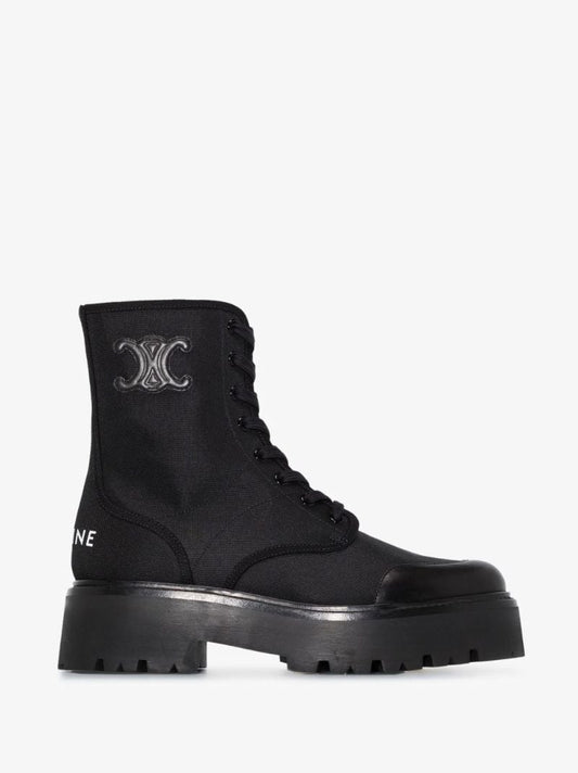 Black Canvas Lace-up Combat Boots