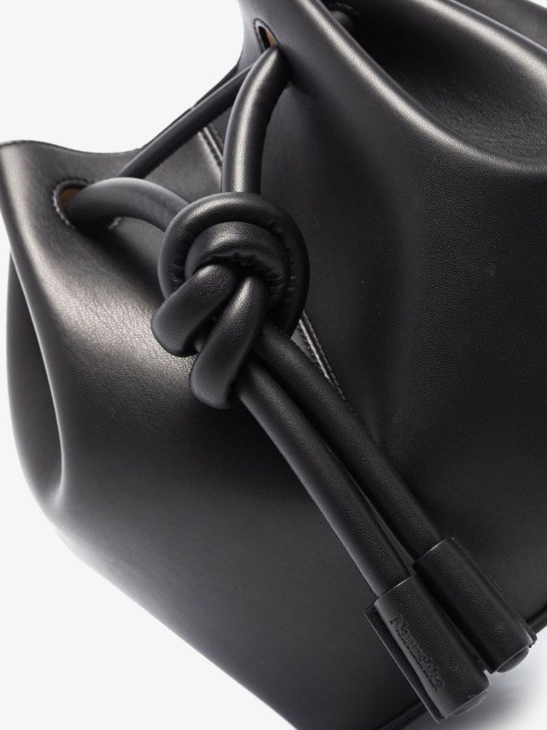 Black Elongated Knot Detail Bucket Bag
