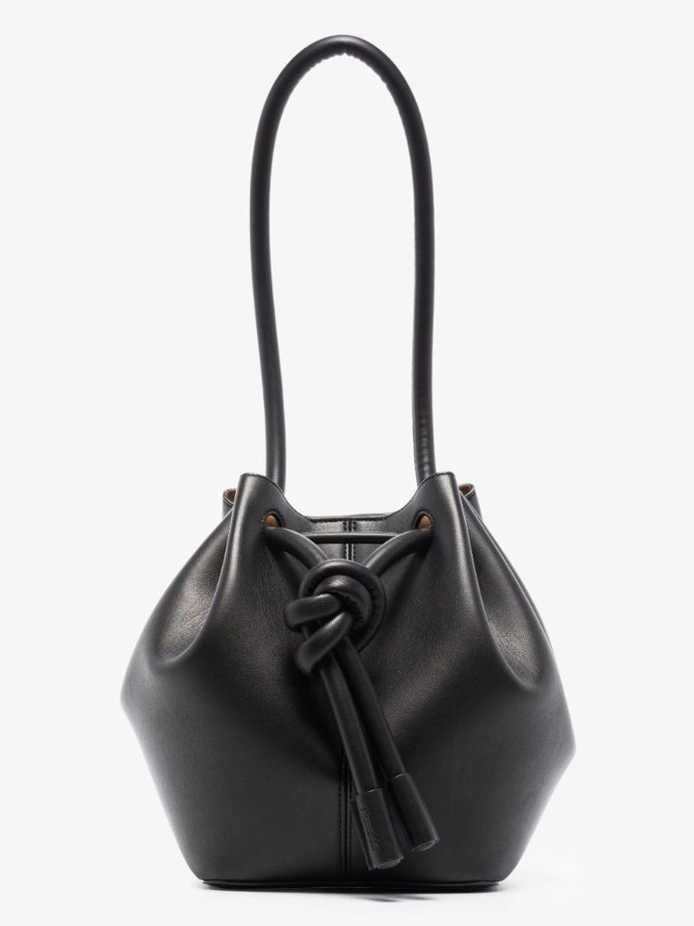 Black Elongated Knot Detail Bucket Bag