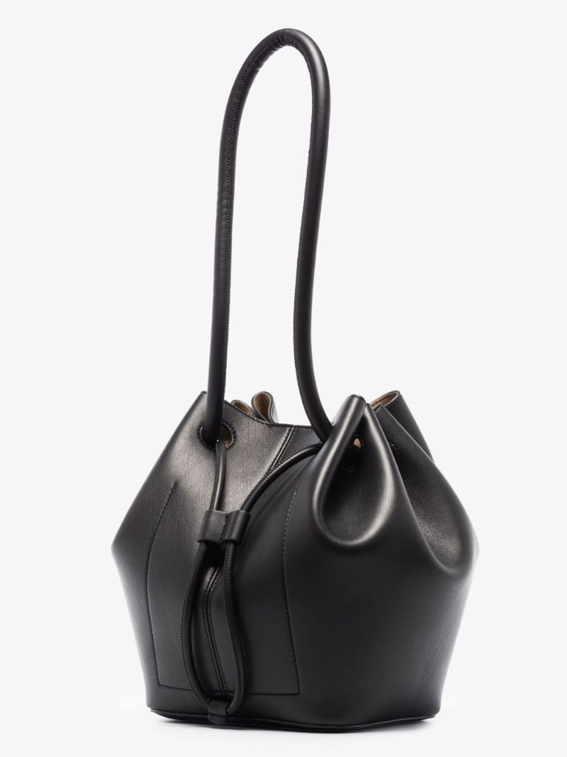 Black Elongated Knot Detail Bucket Bag