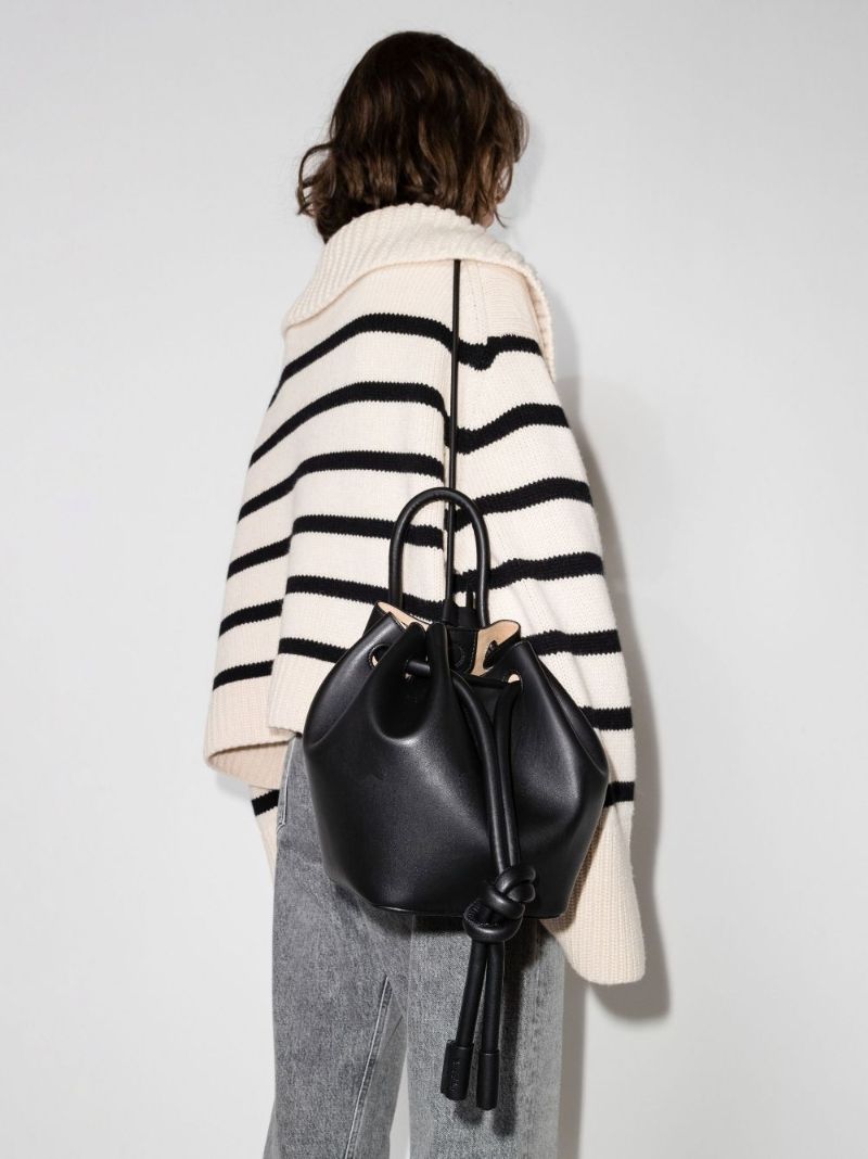 Black Elongated Knot Detail Bucket Bag