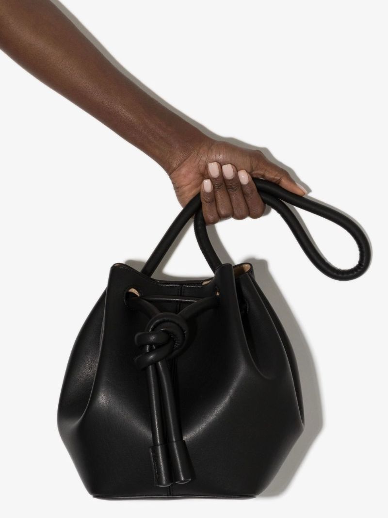 Black Elongated Knot Detail Bucket Bag