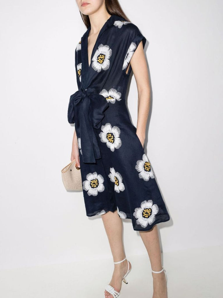 Paloma Floral Print Linen Midi Dress