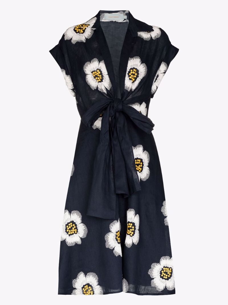 Paloma Floral Print Linen Midi Dress