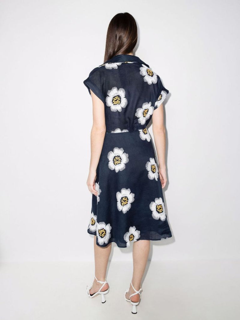 Paloma Floral Print Linen Midi Dress