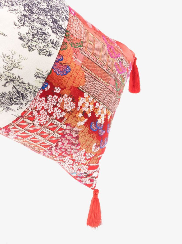 Red and White Hybrid Pirra Panelled Cushion
